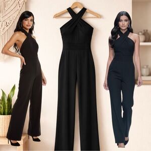 ADELYN RAE Elegant Black Cindy Wide Leg Halter Sleeveless Evening jumpsuit small